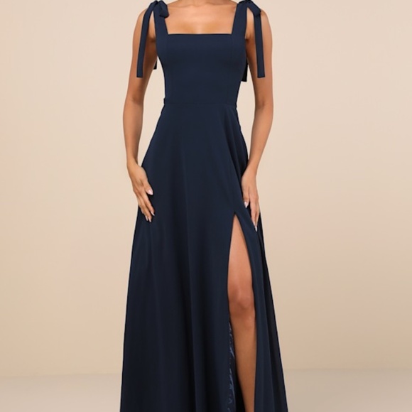 New! Lulus Love Me Forever Navy Blue Tie-strap Square Neck Maxi Dress - Size L - Picture 1 of 3